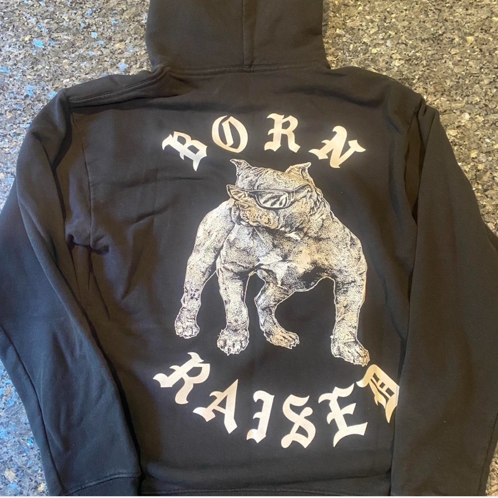 BORN X RAISED Black Bulldog Hoodie Mens size XL
